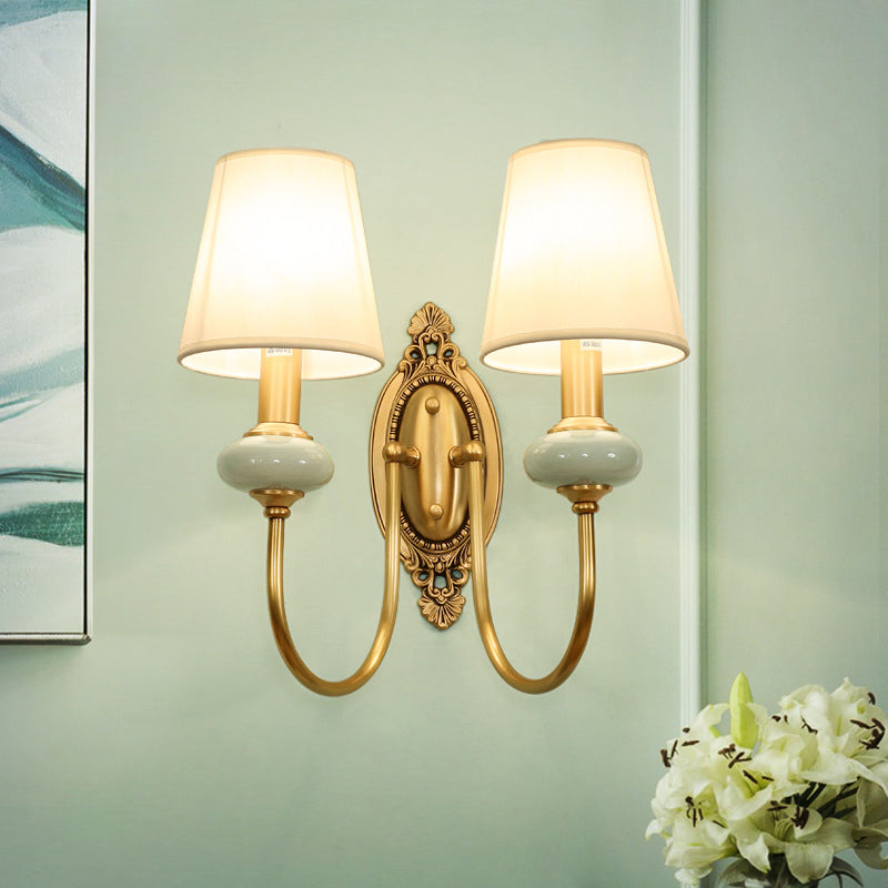 Madeleine Traditional Gold Wall Sconce with Cone Shade and Faux Jade Detail