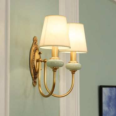 Madeleine Traditional Gold Wall Sconce with Cone Shade and Faux Jade Detail