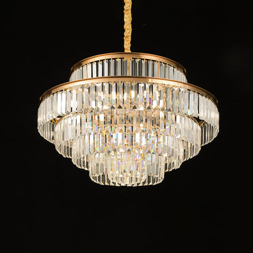 Lustre à plusieurs niveaux en cristal Adeline Tri-Prism doré