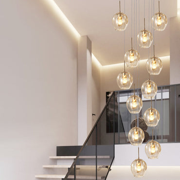 Suspension multi-lumières en verre soufflé cognac Élise