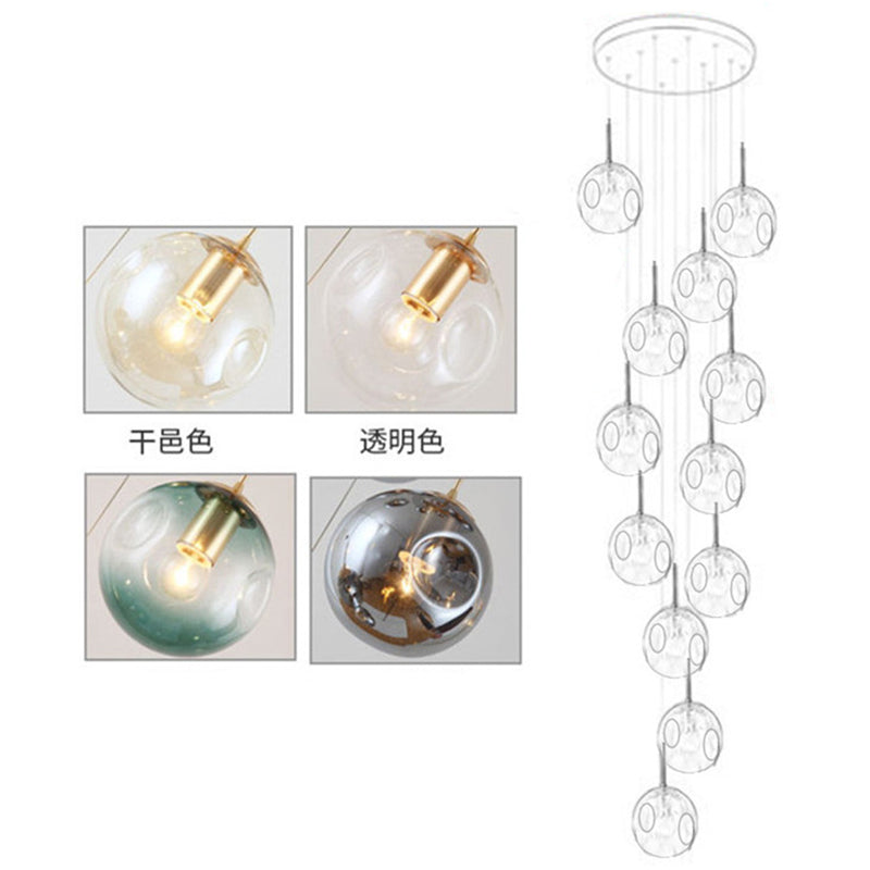 Suspension multi-lumières en verre soufflé cognac Élise