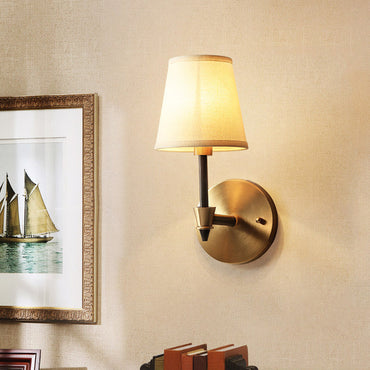 Aurélie Traditional Shaded Wall Light in Gold with Fabric & Glass