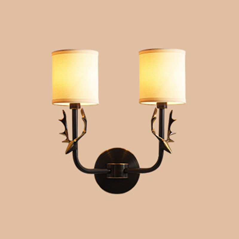 Isabelle Cylindrical Fabric Wall Light with Antler Detail