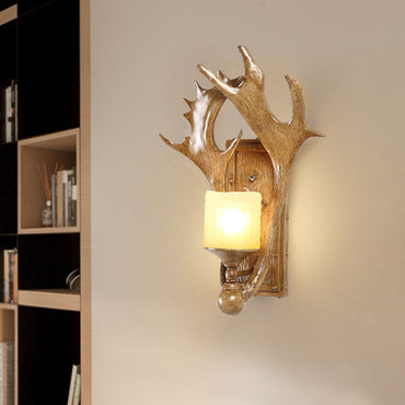 Margaux Antler Resin Wall Light with Frosted Glass Shade