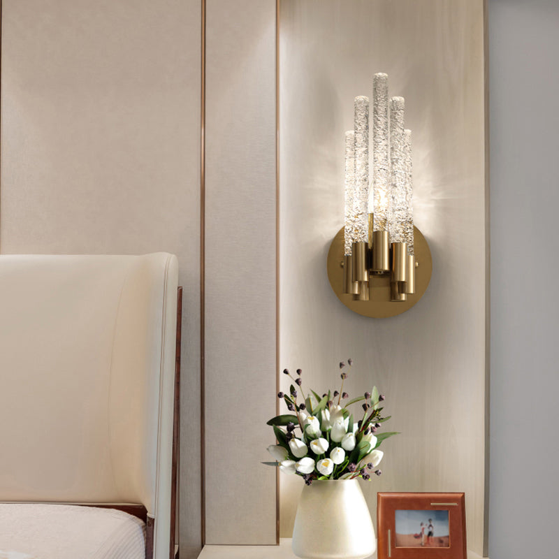 Camille Tubular Crystal Wall Sconce – Dual Light Brass Finish