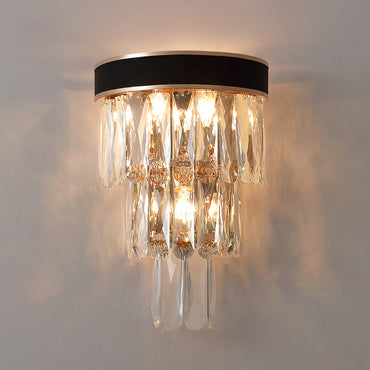 Camille Minimalist 3-Tier Crystal Flush Wall Sconce Black