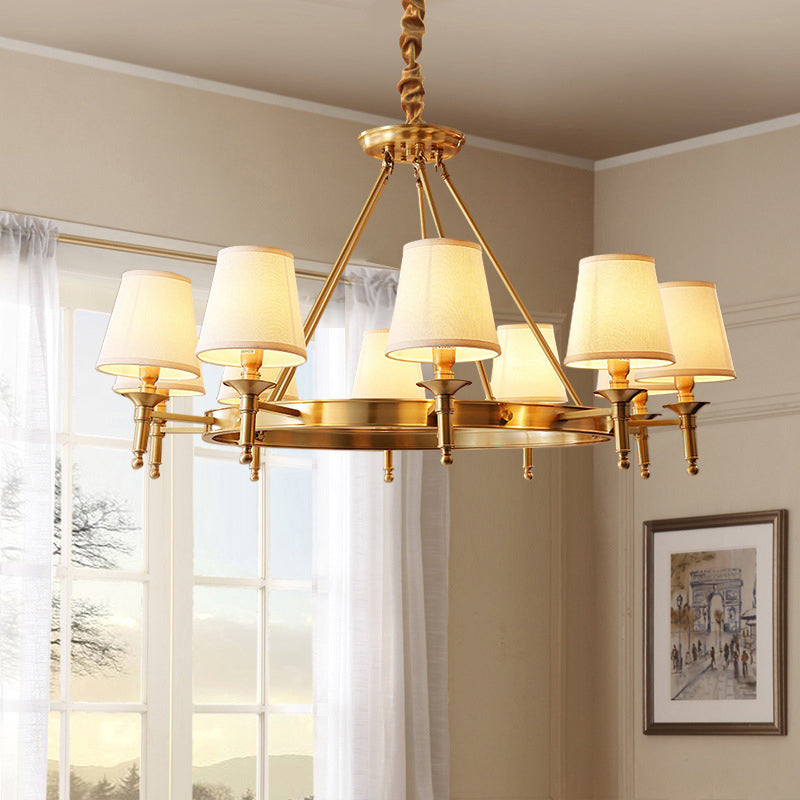 Lustre Plafonnier Minimaliste Claire Conique en Tissu Doré