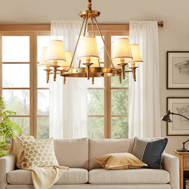Claire Conic Fabric Chandelier Gold Minimalist Ceiling Light