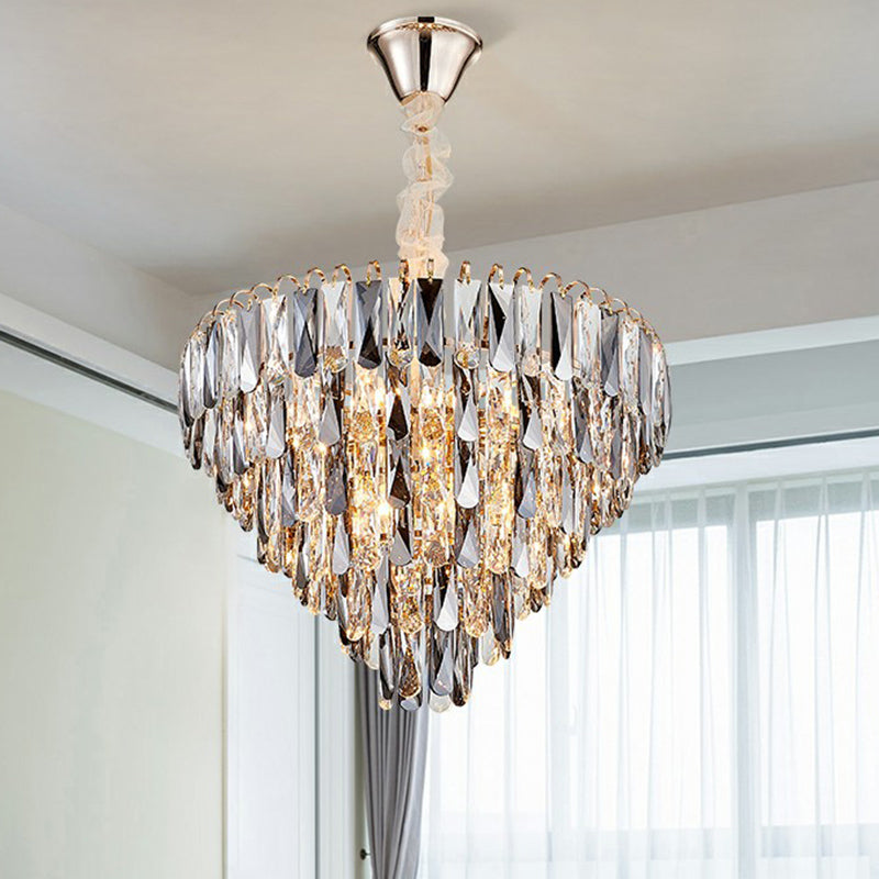 Aurélie Lustre à cristaux, gris fumé, suspension moderne