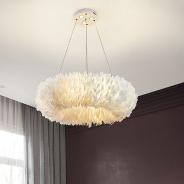Aurora Feather Donut Pendant Light White Modern Chandelier