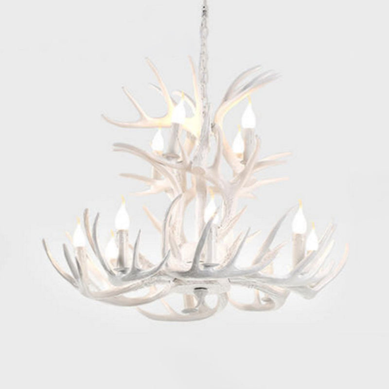 Lustre rustique Aurélie White Antler avec ampoule apparente