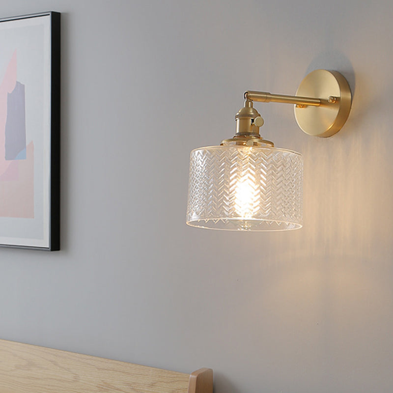 Camille Industrial Brass Adjustable Wall Sconce with Glass Shade