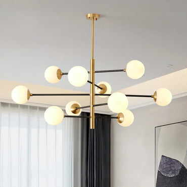 Gabrielle Post-Modern Gold & Black Glass Chandelier