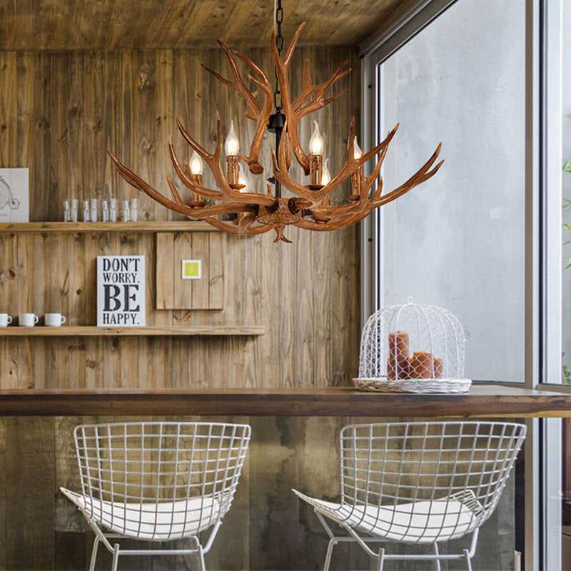 Améliane Brown Faux Antler Rustic Chandelier Pendant Light
