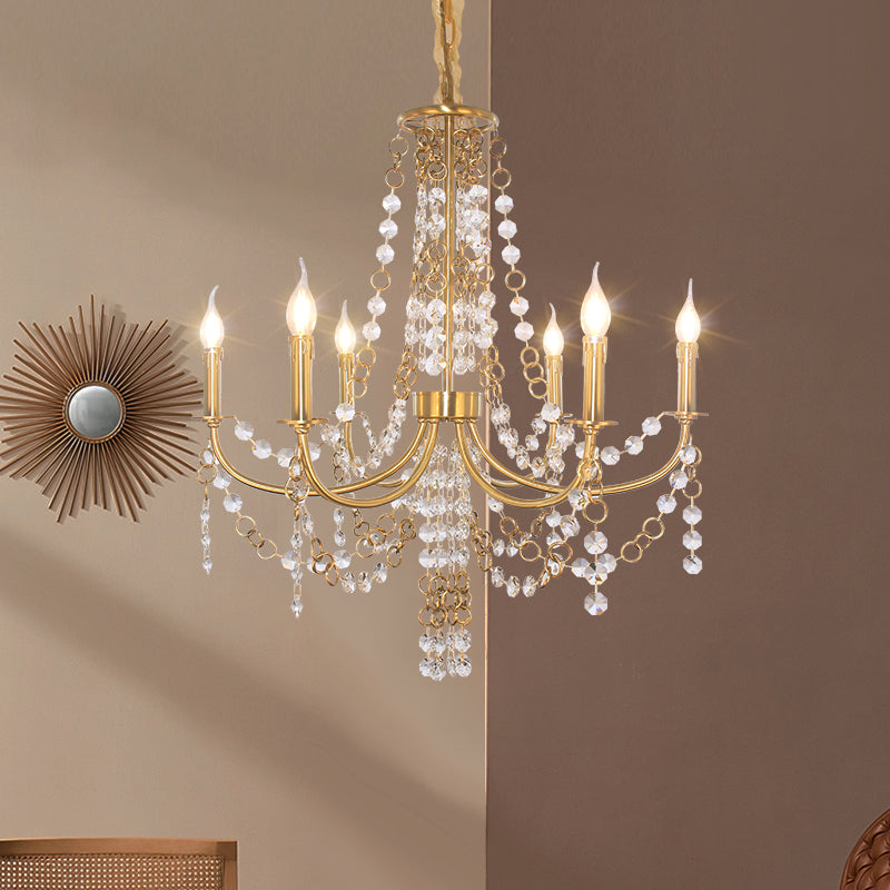 Lustre pendentif Amandine en or avec candélabres et cristaux