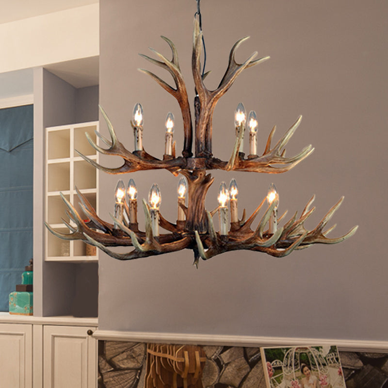 Marguerite Rustic Wood Tone Candle Chandelier Pendant Light