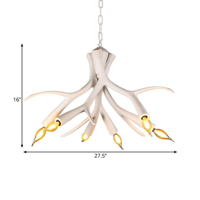 Lustre suspendu en résine imitation bois de cerf blanc Émilie