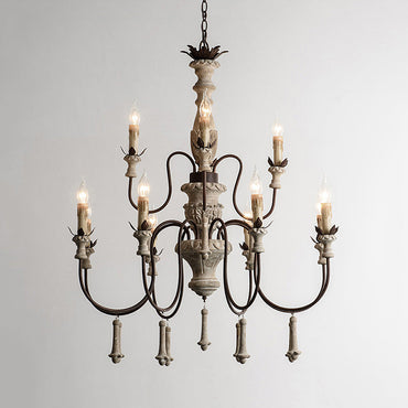 Suspension lustre deux niveaux Céline en bois rustique marron