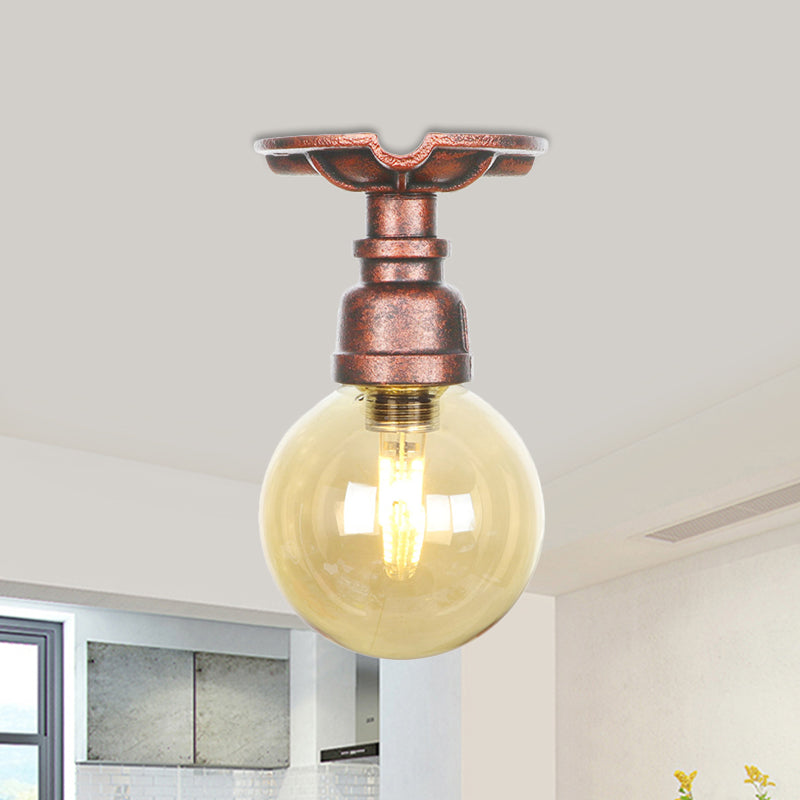 Amélie Amber Glass Copper Single Flush Mount Ceiling Light