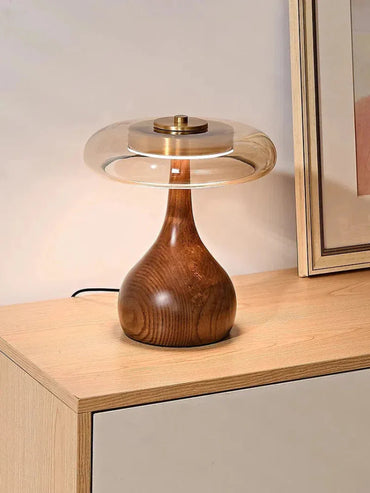 Lampe de table Camille en bois rétro et verre
