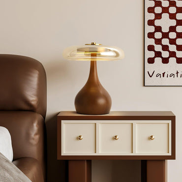 Élise Glass Table Lamp with Wooden Base and LED Dimmer