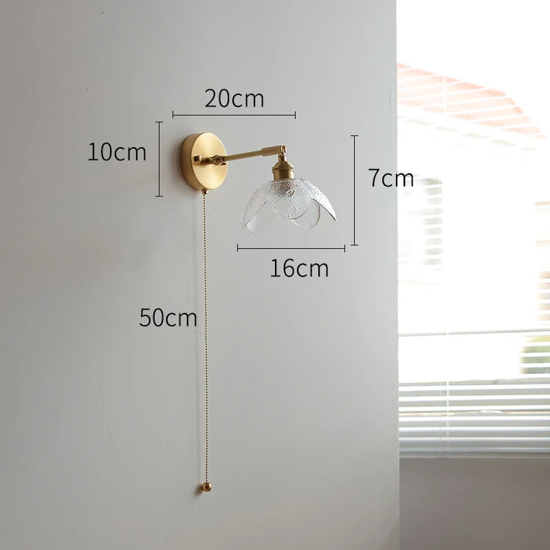 Applique Murale LED Élise Verre Vert Cuivre avec Interrupteur à Chaînette