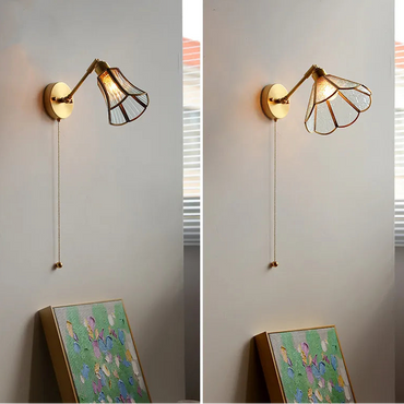 Applique Murale LED Élise Verre Vert Cuivre avec Interrupteur à Chaînette