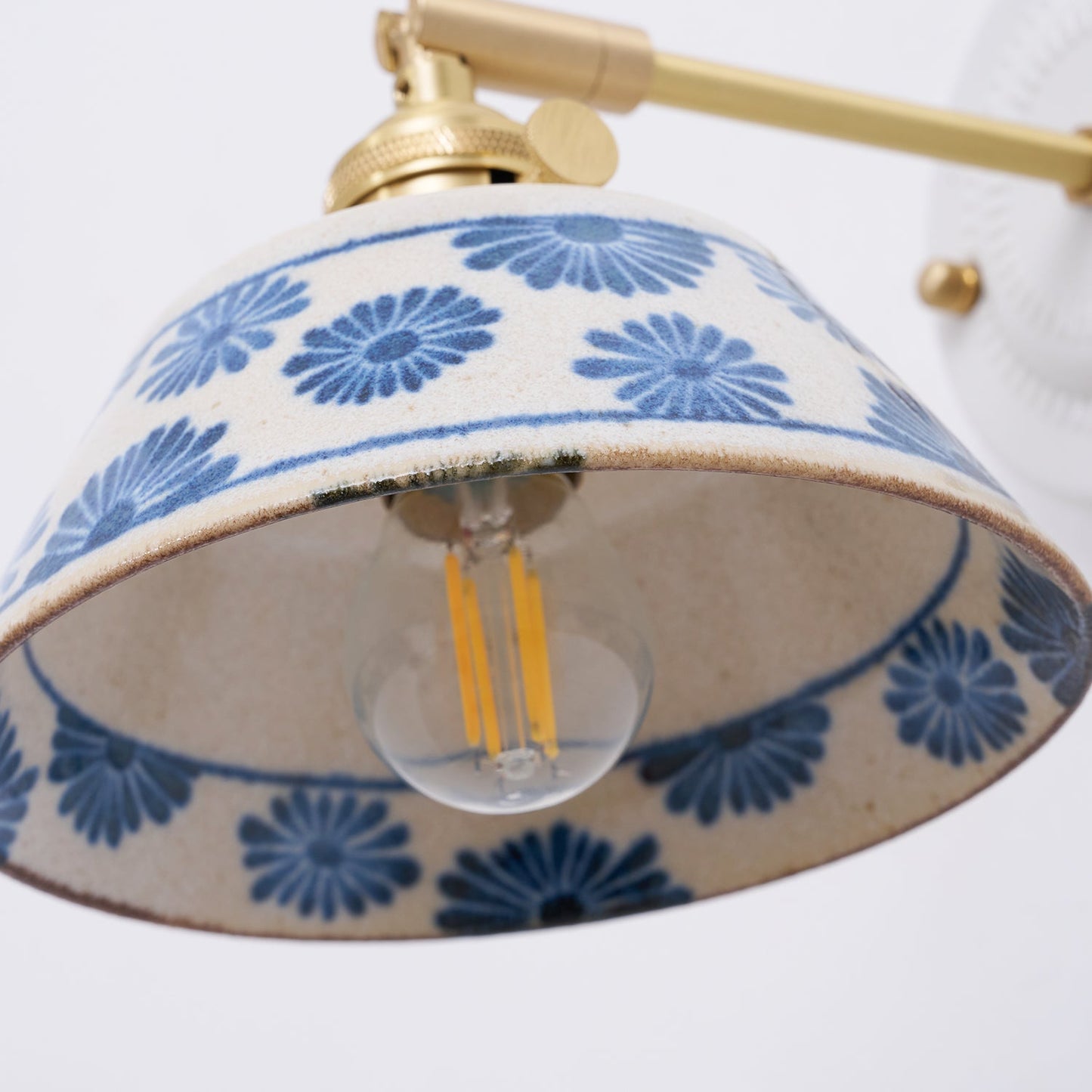 Amélie Porcelain Indigo Wall Lamp with Brass Accents