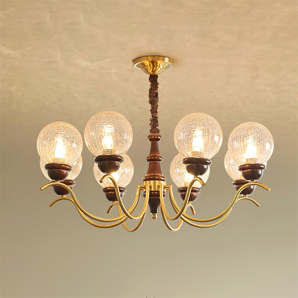 Lustre Delphine Rétro, Bras en Laiton Courbés avec Globes en Verre