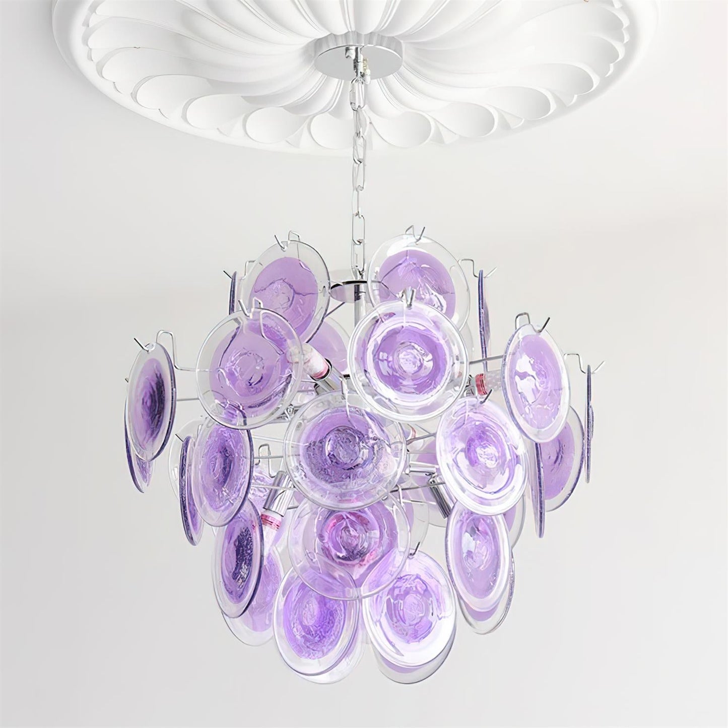 Lustre Sabine en verre, sphère à disques soufflés à la main avec cadre en métal