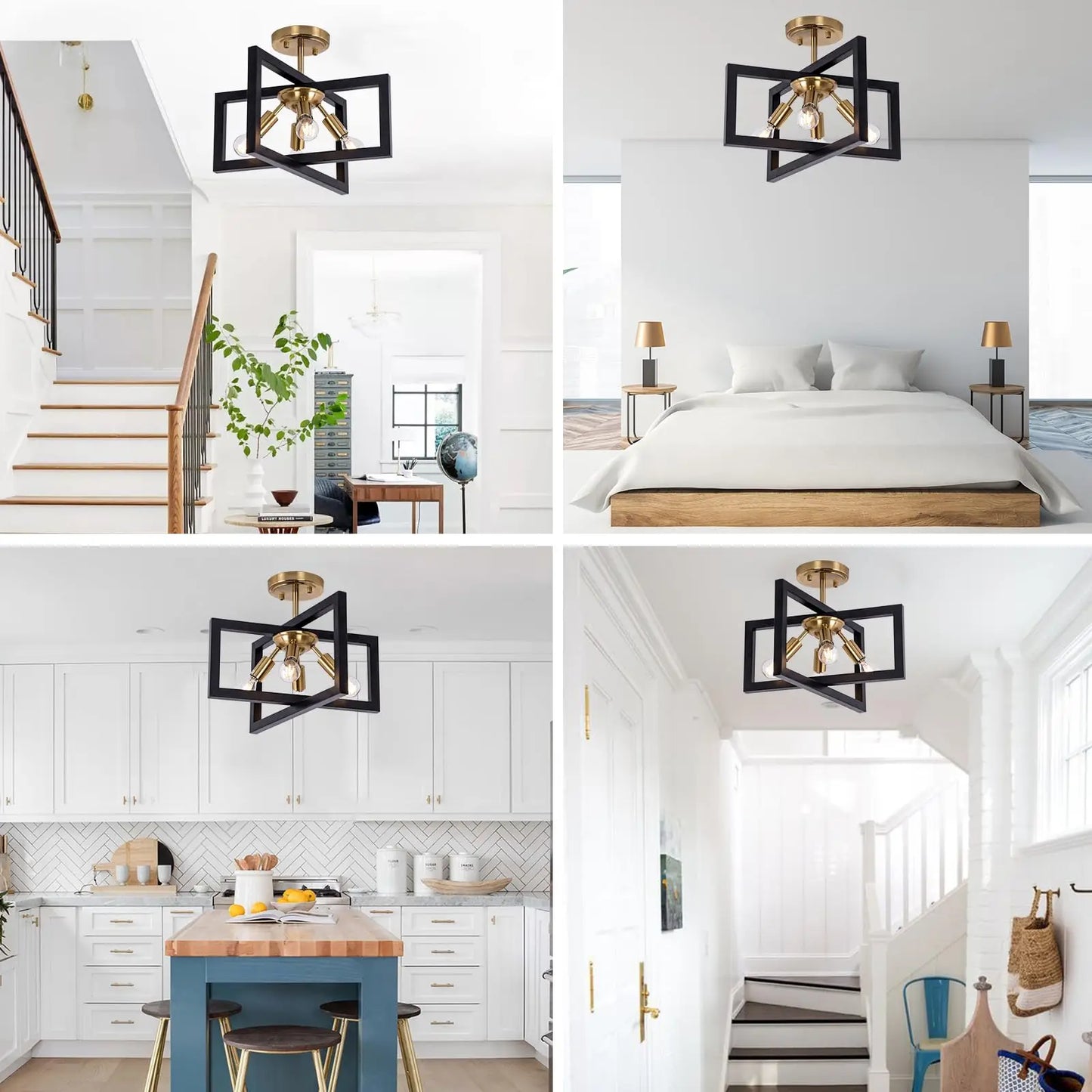 Noémie Matte Black and Gold Geometric Chandelier