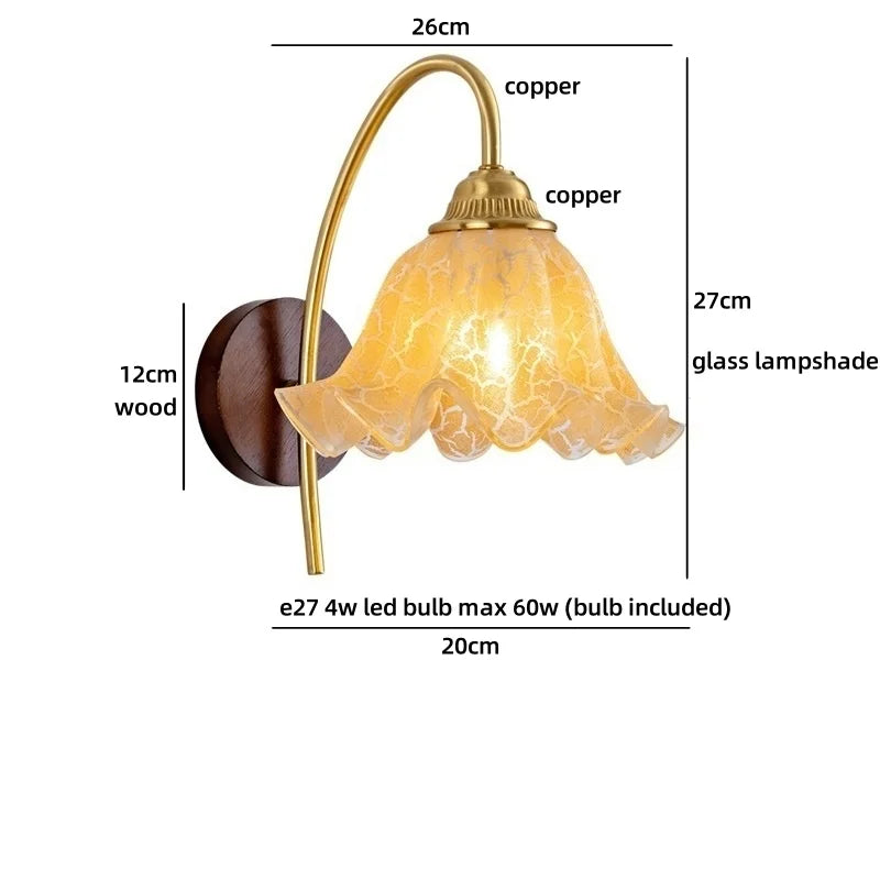 Amélie Nordic Glass Wood LED Wall Lamp Antique Brass