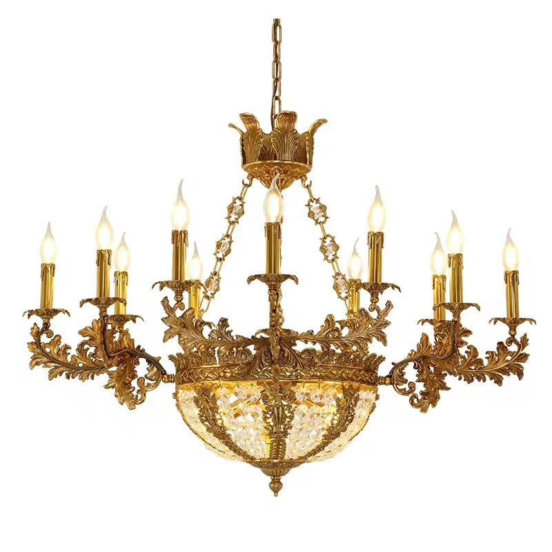 Lustre baroque 9 bougies en cuivre et cristal