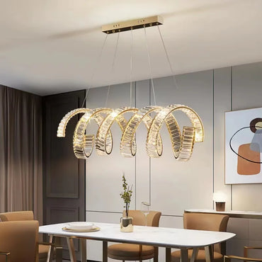 Lustre linéaire à LED Valéria Spiral Crystal Gold