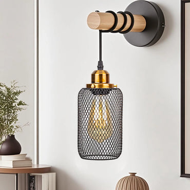 Élise Retro Wood Industrial Wall Light E27 LED Loft Sconce Lamp