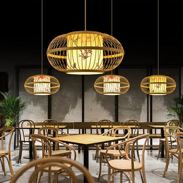 Élise Bamboo Zen Pendant Lantern E27 Chinese Style Woven Light
