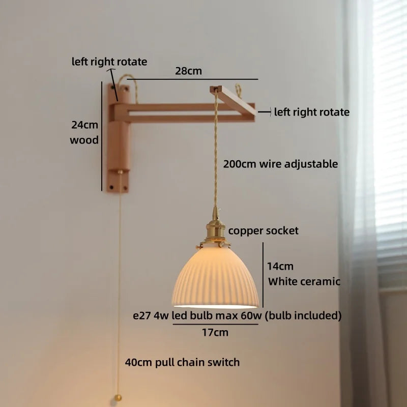 Applique murale Élise en céramique et bois pour chambre et salle de bain