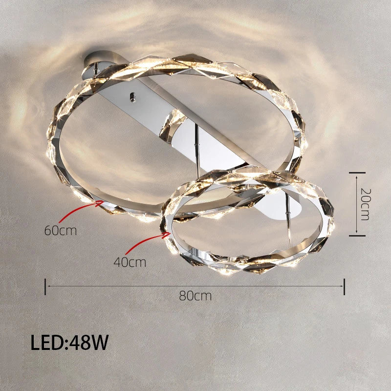 Élodie 2025 Plafonnier Moderne Anneau Cristal LED Dimmable Lustre Décoration Luminaire Argent