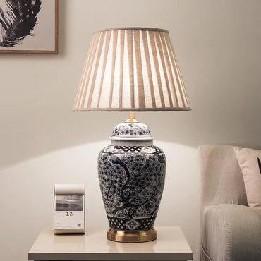 Lampadaire LED en céramique bleue et blanche pour chambre et salon