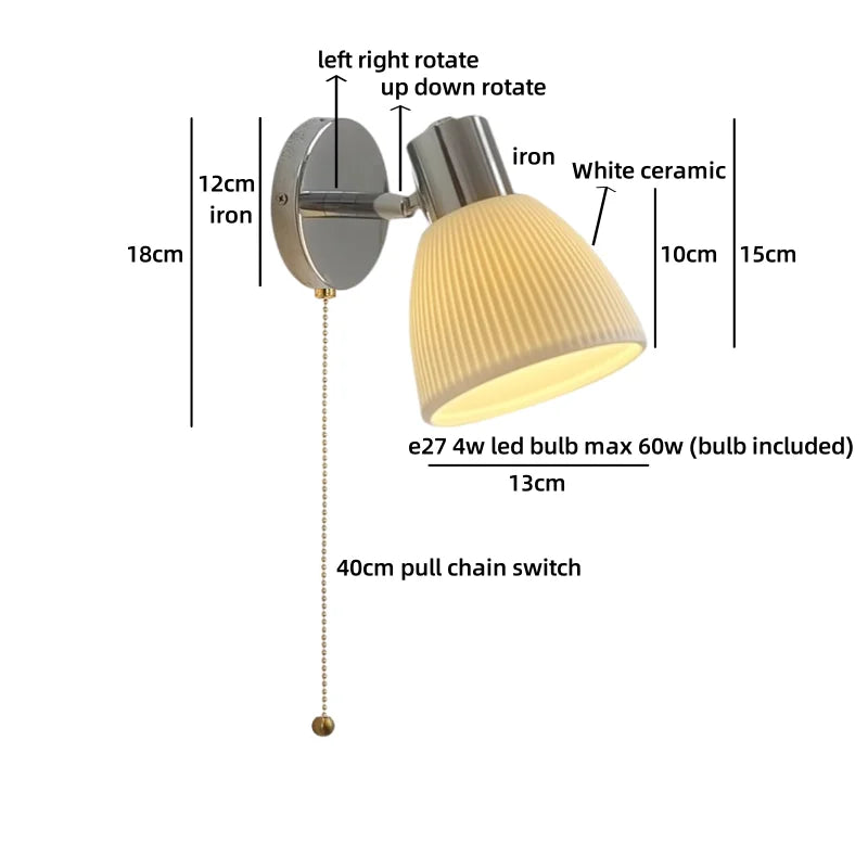 Applique murale LED Élodie en céramique blanche et fer avec interrupteur, style nordique