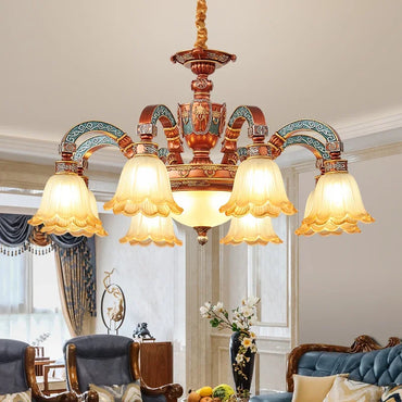 Lustre européen de luxe rétro en fer avec verre dépoli