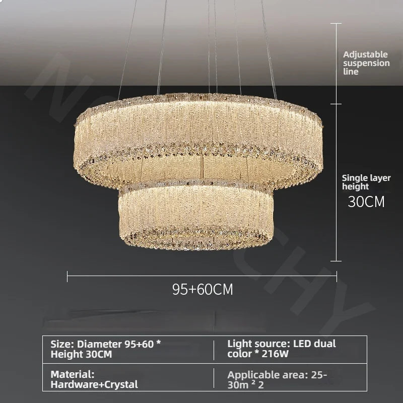 Suspension dorée de luxe en cristal pour salon et salle à manger