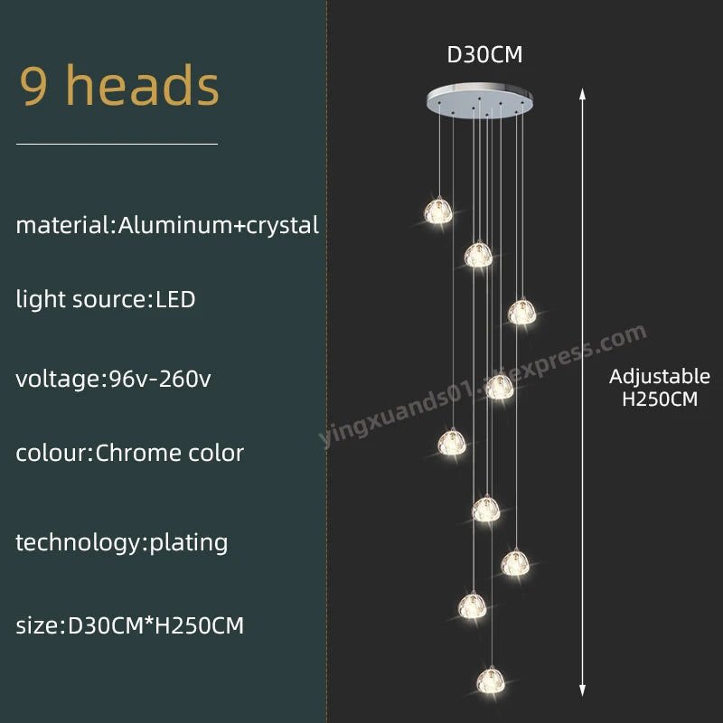 Lustre d'escalier en spirale en cristal Séraphine pour intérieurs de lofts de luxe