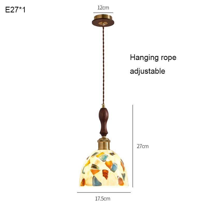Camille Medieval Glass Walnut Pendant Light Bedroom Chandelier
