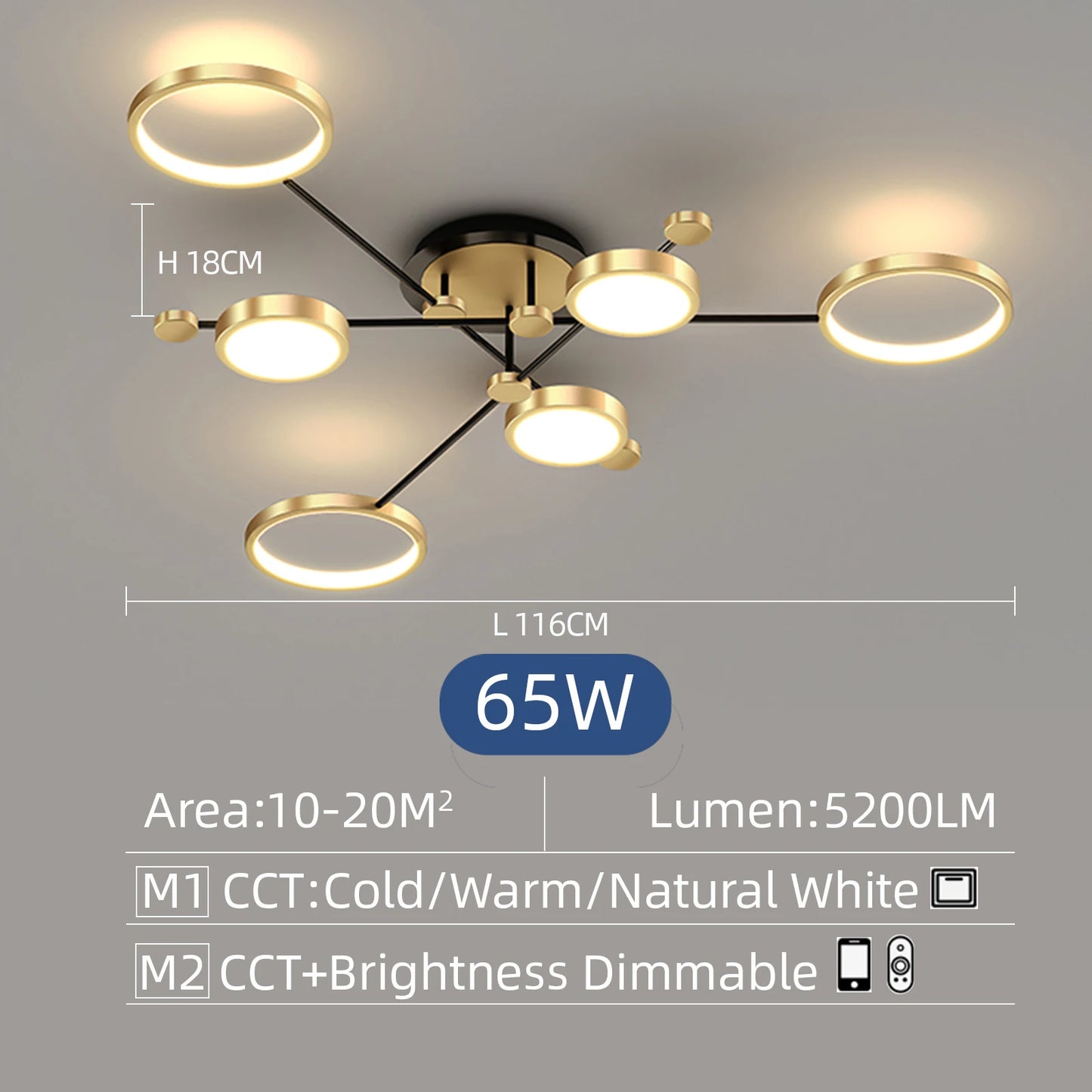 Plafonnier LED Auriane Nordic Gold Black