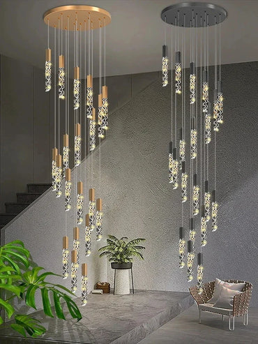 Lustre d'escalier Sophie à spirale de cristal et LED