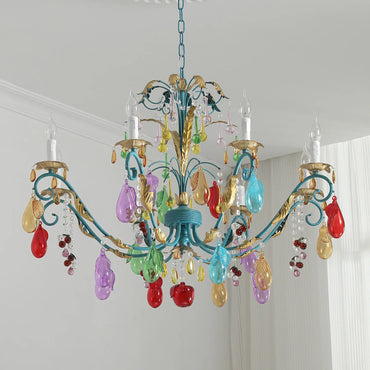 Lustre Gouttes Colorées Français Lumière Nordique Style Bougie Suspension Fer Cristal Maison Salon Salle à Manger Éclairage Décoratif