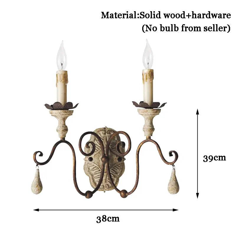 Sophie French Rural Wood Carved Wall Lamp E14 Vintage Sconce Light