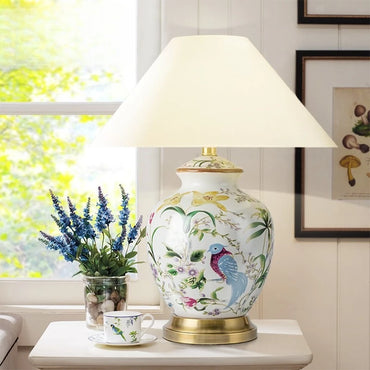 Lampadaire LED en céramique « Fleur et oiseau » pour chambre et salon