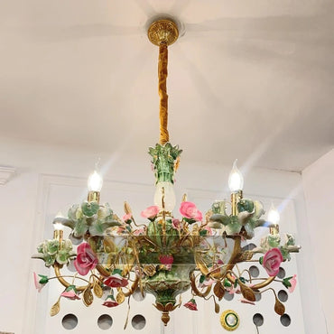 Lustre Élisabeth en porcelaine et laiton, plafonnier de luxe à la française